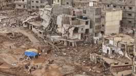 collapsed buildings in Derna
